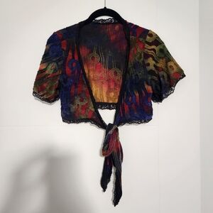 Multicolor front tie crop top from Romwe